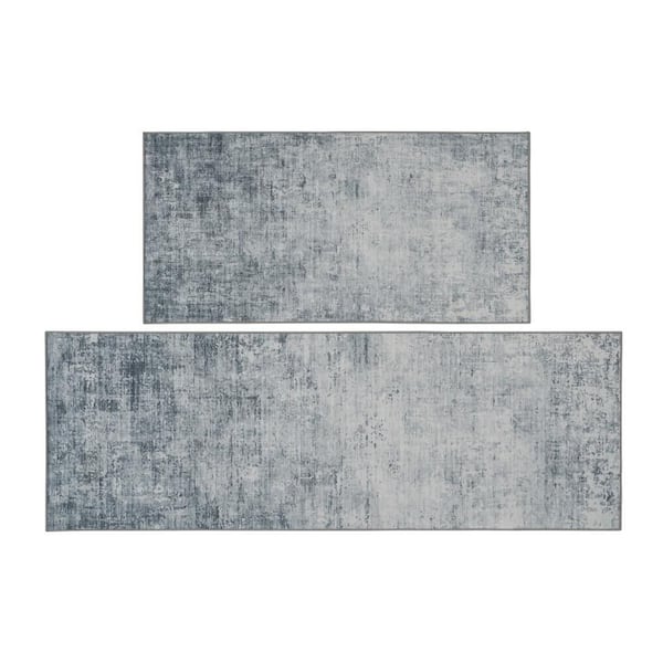 Hazen Abstract Blue 2 ft. x 6 ft. Abstract 2-Piece Rug Set