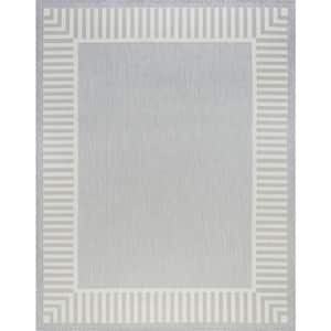 Eco Striped Border Gray 5 ft. x 8 ft. Indoor/Outdoor Area Rug