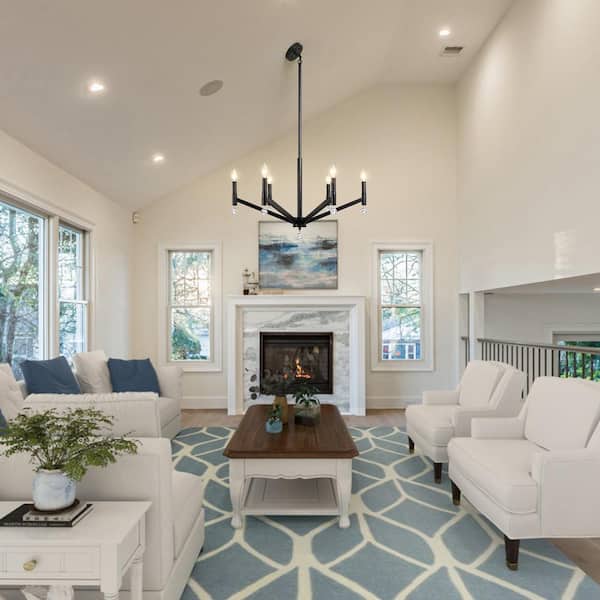 6-Light Black Contemporary Candle Chandelier for Kitchen Island Living Room with no bulbs included