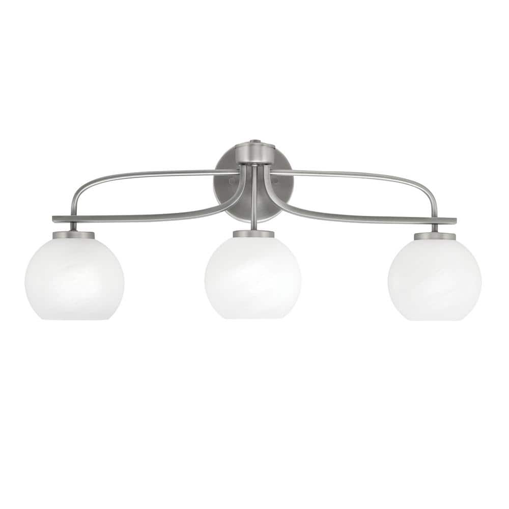 Olympia 27.5 in. 3-Light Graphite Vanity Light White Marble Glass Shade