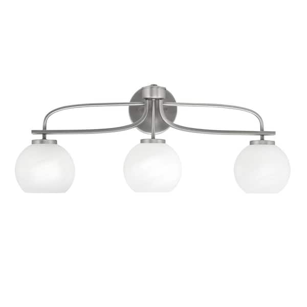 Unbranded Olympia 27.5 in. 3-Light Graphite Vanity Light White Marble Glass Shade