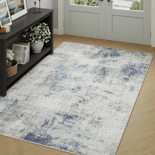 Rosemary Blue/Gray 5 ft. x 7 ft. Washable Modern Abstract Area Rug
