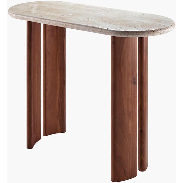 Livabliss Marshall 30 in. Cream/Brown Rectangle Faux Marble Console Table