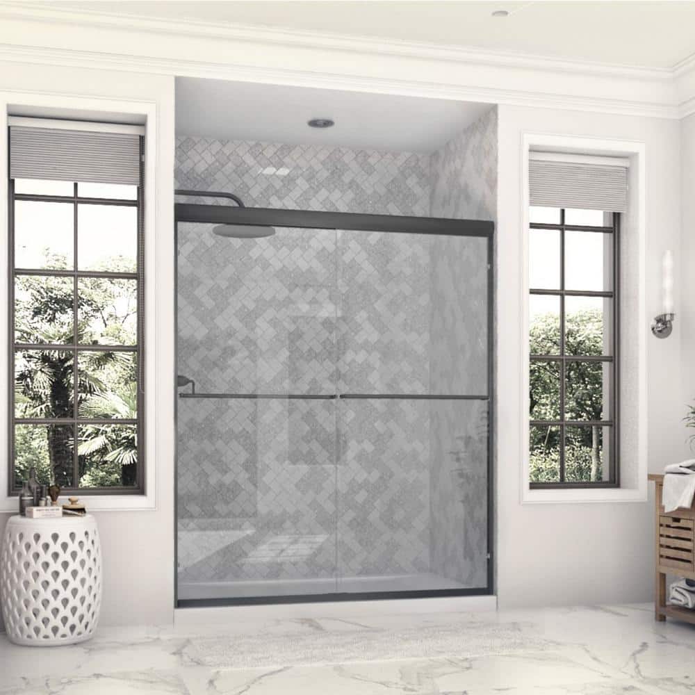 Eurolite 58" Matte Black Frameless Sliding Shower Door with Clear Glass