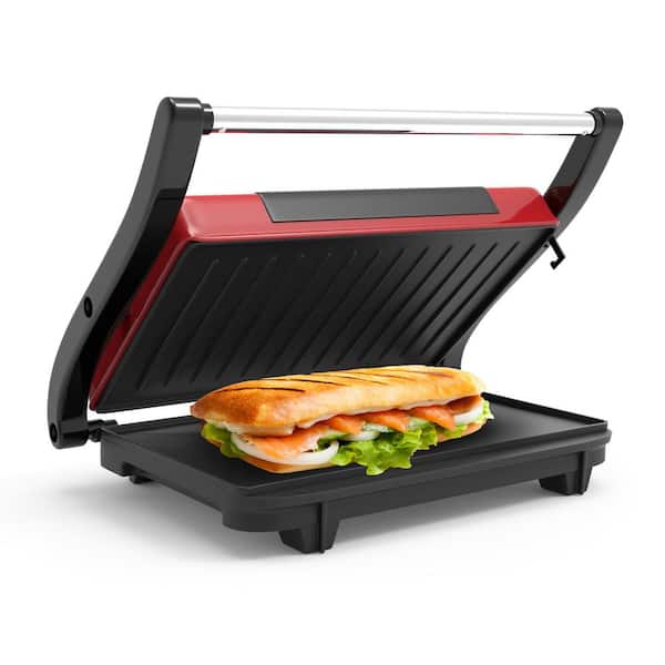 Unbranded 1400-Watt Red Panini Press with Non-Stick Surface