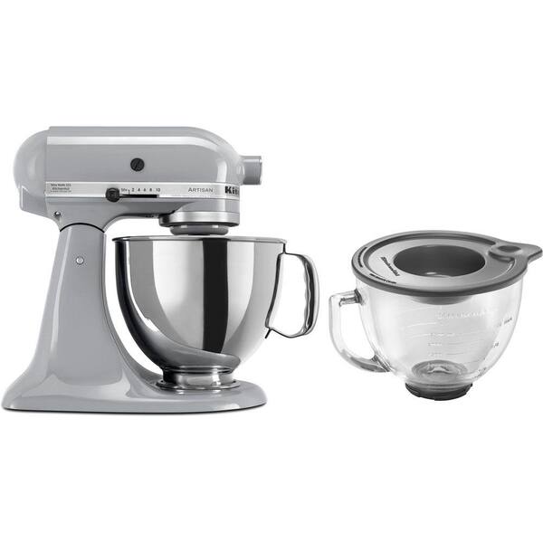 KitchenAid Artisan 5 Qt. 10-Speed Metallic Chrome Stand Mixer with Flat Beater, Wire Whip and Dough Hook Attachments