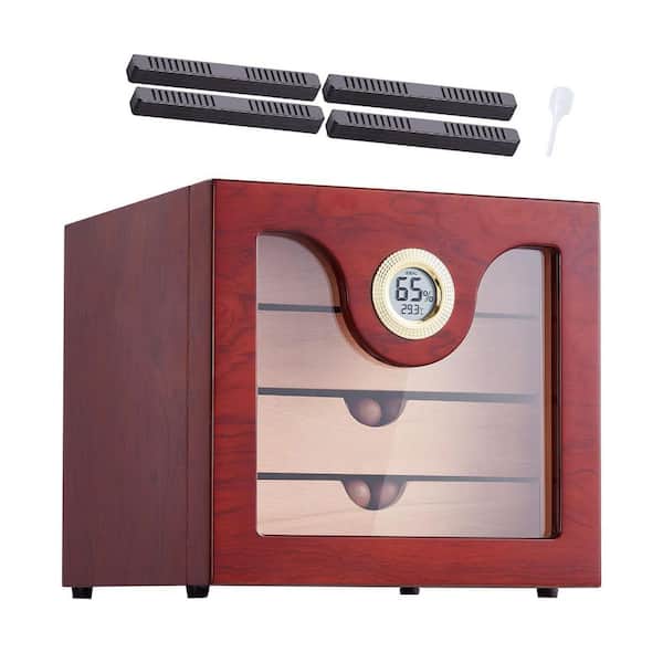 SKYSHALO Cigar Humidor Cabinet, Handmade Spanish Cedar Wood Cigar Humidor for 50-100 Cigars, Glass Cigar Desktop Storage Case