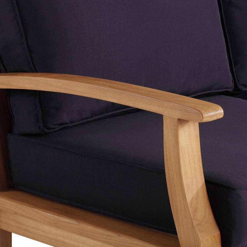 Marina Natural Teak Outdoor Sofa with Navy Cushions