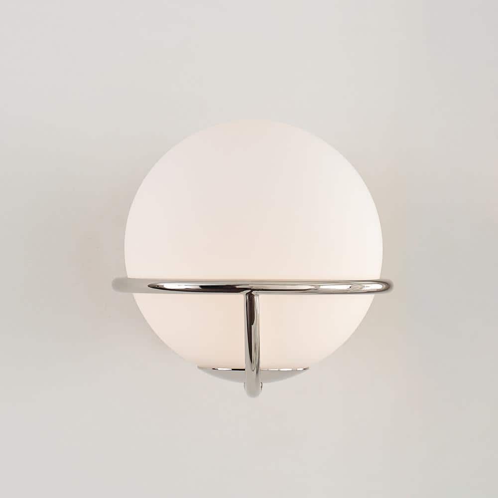 Ellen Crafted Polished Nickel 1-Light Wall Sconce with White Opal Glass