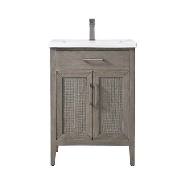 Cove 24 in. W Bath Vanity in Heritage Gray with Ceramic Vanity Top in White with White Sink