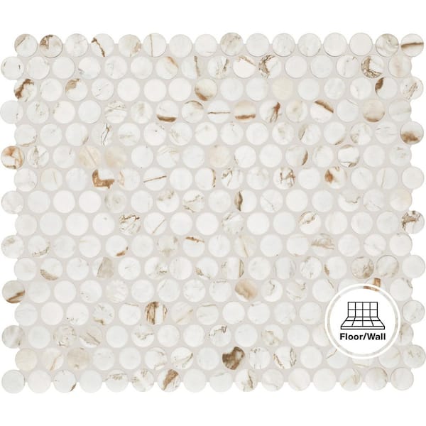 Kesler Marble Avorio 11 in. x 13 in. Matte Ceramic Penny Round Mosaic Tile (10.6 sq. ft./Case)