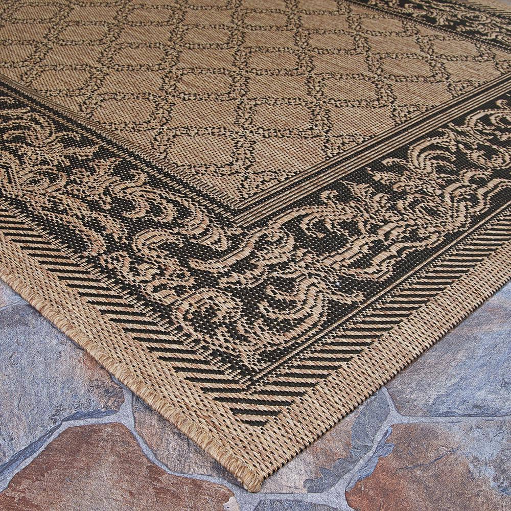 Rectangular Black and Cocoa Synthetic Flat Woven Rug