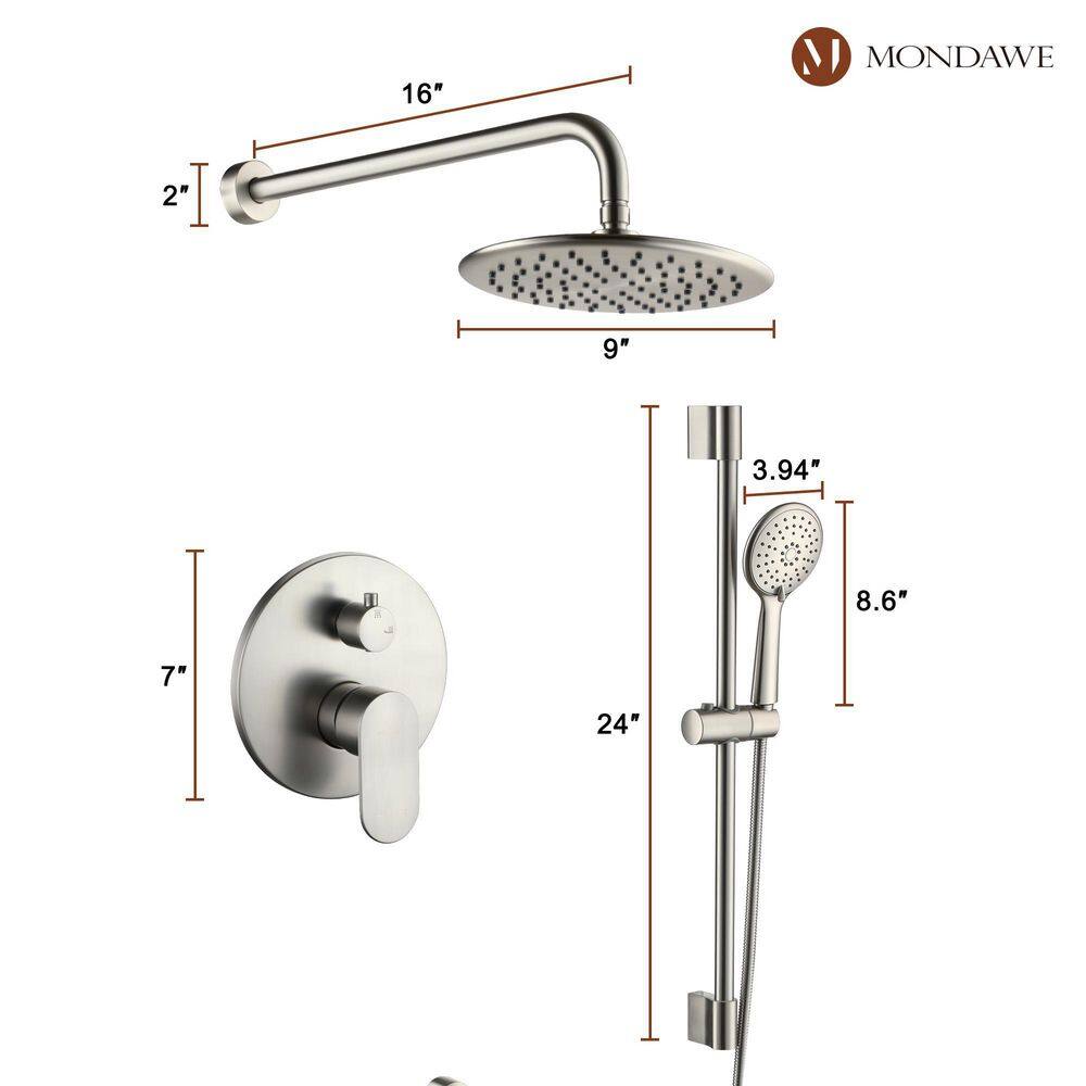 Brushed Nickel Adjustable Height Rainfall Shower System with Handheld