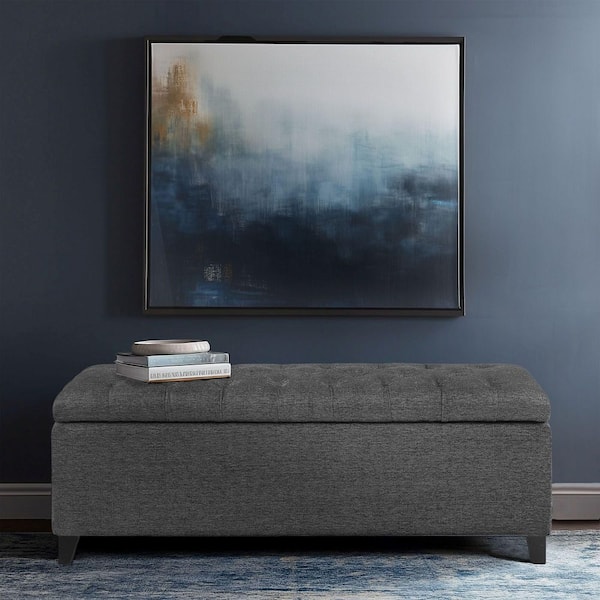 Madison Park Sasha Charcoal Tufted Top Storage Bench 18.5 in Madison Park Sasha Charcoal Tufted Top Storage Bench 18.5 in