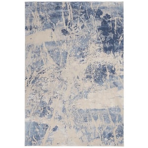 Silky Textures Blue/Cream 5 ft. x 7 ft. Abstract Contemporary Area Rug