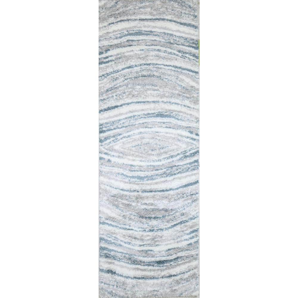 Rectangular Blue Geometric Shag Synthetic Easy Care Rug