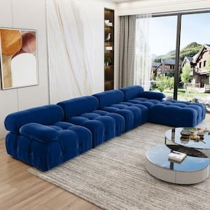 103.85 in. Square Arm 4-Piece L Shaped Velvet Modular Free Combination Sectional Sofa with Ottoman in Blue