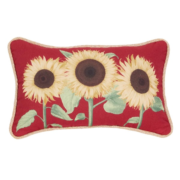 Sunflower Trio Lumbar Outdoor Throw Pillow