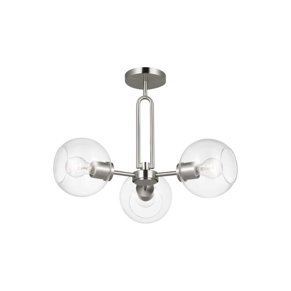 Elysian Brushed Nickel 3-Light Globe Pendant with Clear Glass