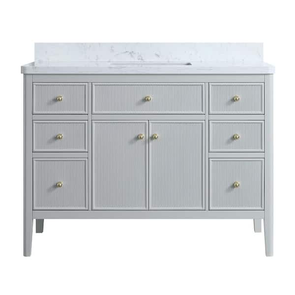 48.03 in. Freestanding Single Sink Fully Assembled Gray Bath Vanity with White Engineered Marble Top Assembled