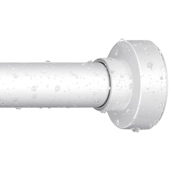 96 in. Stainless Steel No Drill Spring Tension Shower Curtain Rod with Non-Slip Finials in White