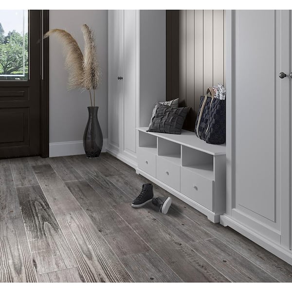 Harlan 7.9 in. x 47.2 in. Gray Porcelain Matte Wall and Floor Tile (10.36 sq. ft./case) 4-Pack