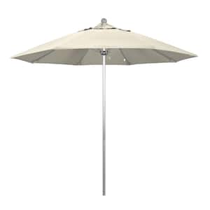 9 ft. Silver Aluminum Commercial Market Patio Umbrella with Fiberglass Ribs and Push Lift in Antique Beige Olefin