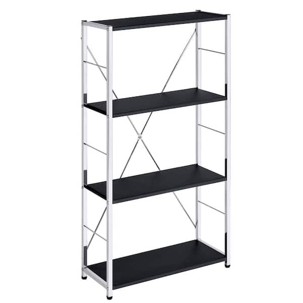 Tileon 4-Tier Rectangular Kitchen Pantry, Bookcase for Kitchen, Living Room, Study, Office in Black