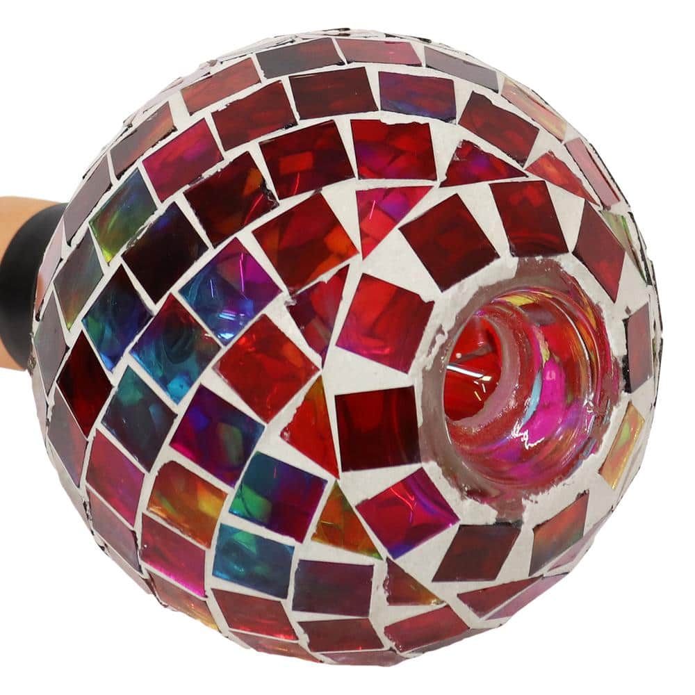 Magenta Mosaic Glass Plant Watering Globe with Clay Spike