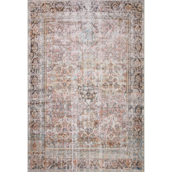 Adrian Sunset/Charcoal 5'-0" x 7'-6" Oriental Printed Polyester Pile Area Rug