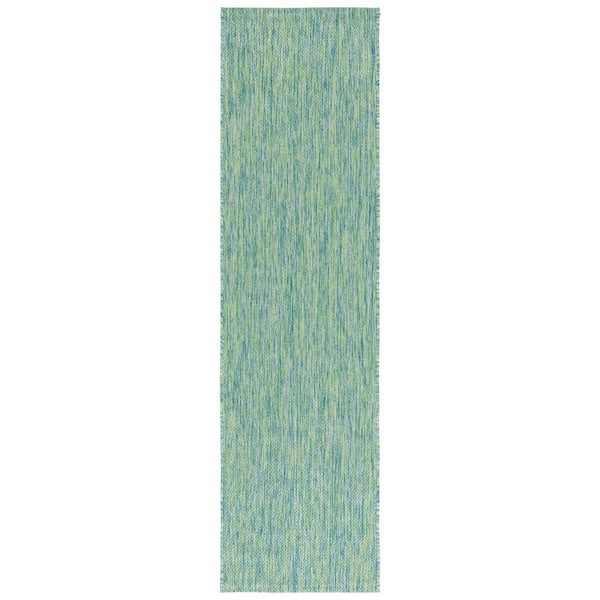 Courtyard Green/Blue 2 ft. x 12 ft. Solid Color Distressed Indoor/Outdoor Runner Rug