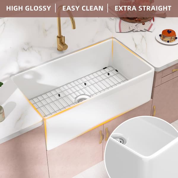 Getpro Fireclay White 36 in. x 18 in. Single Bowl Farmhouse