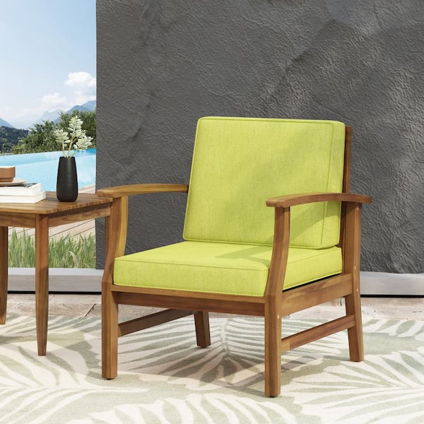 Harper & Bright Designs Acacia Wood Outdoor Patio Lounge Chair with Green Cushions