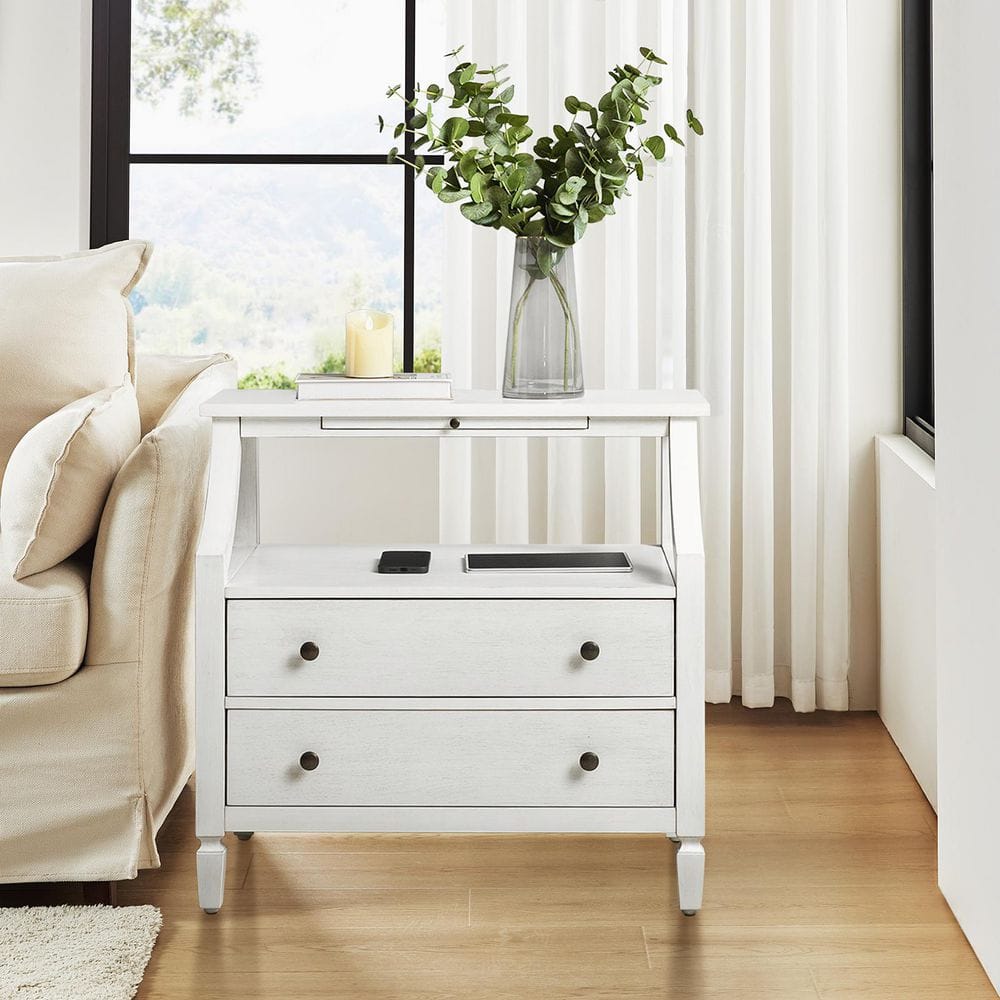 JAYDEN CREATION Jacqueline White 2-Drawer Nightstand with Built-In