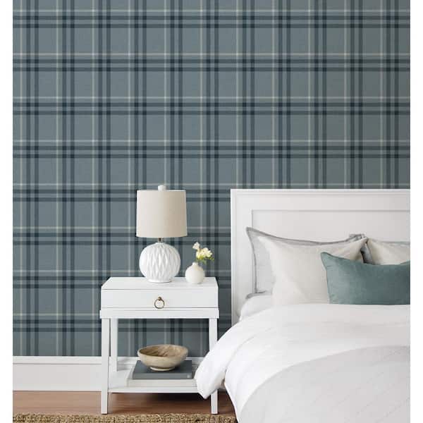 Light Blue Calverlay Plaid Vinyl Peel and Stick Wallpaper Roll (31.35 sq. ft.)