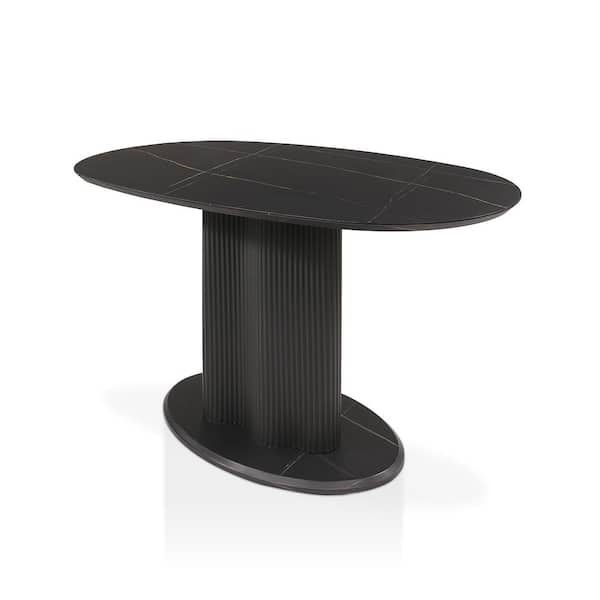 Esso Modern Faux Black Marble Engineered Wood Oval 55.1 in. Pedestal Dining Table Seats 6