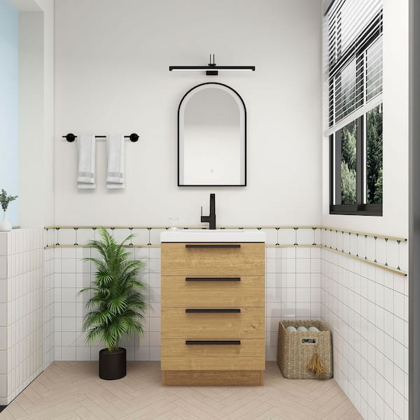 BV Better Vanity Carla 24 in. W x 20 in. D x 35 in. H Single Sink Freestanding Bath Vanity in Teak Oak with White Acrylic Top