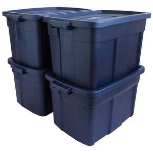 Roughneck 25-Gal. Stackable Storage Tote Container in Blue (4-Pack)