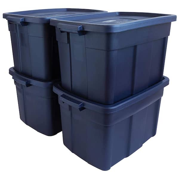 Rubbermaid Roughneck 25-Gal. Stackable Storage Tote Container in Blue  (4-Pack) RMRT250007-4pack - The Home Depot