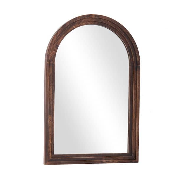 Classic Brown 30 in. W x 40 in. H Arched Wood Framed Wall Mirror