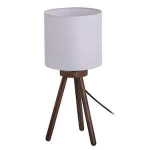 Artemis 18 in. Walnut Table Lamp with White Shade and Tripod