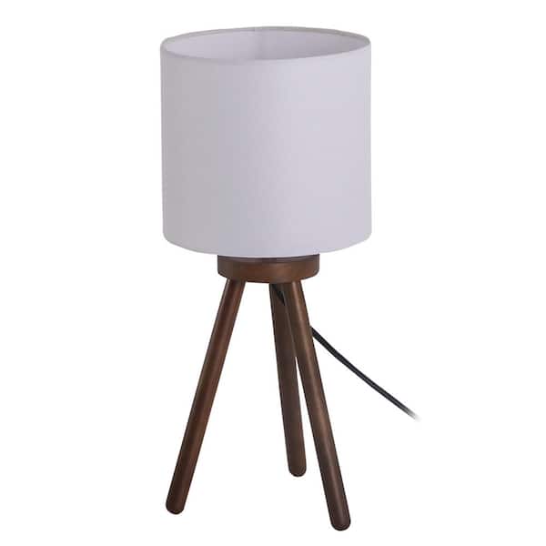 bessten Artemis 18 in. Walnut Table Lamp with White Shade and Tripod