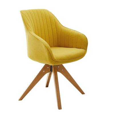 Arthur Yellow Fabric Mid-Century Swivel Office Accent Arm Chair with Wood Legs