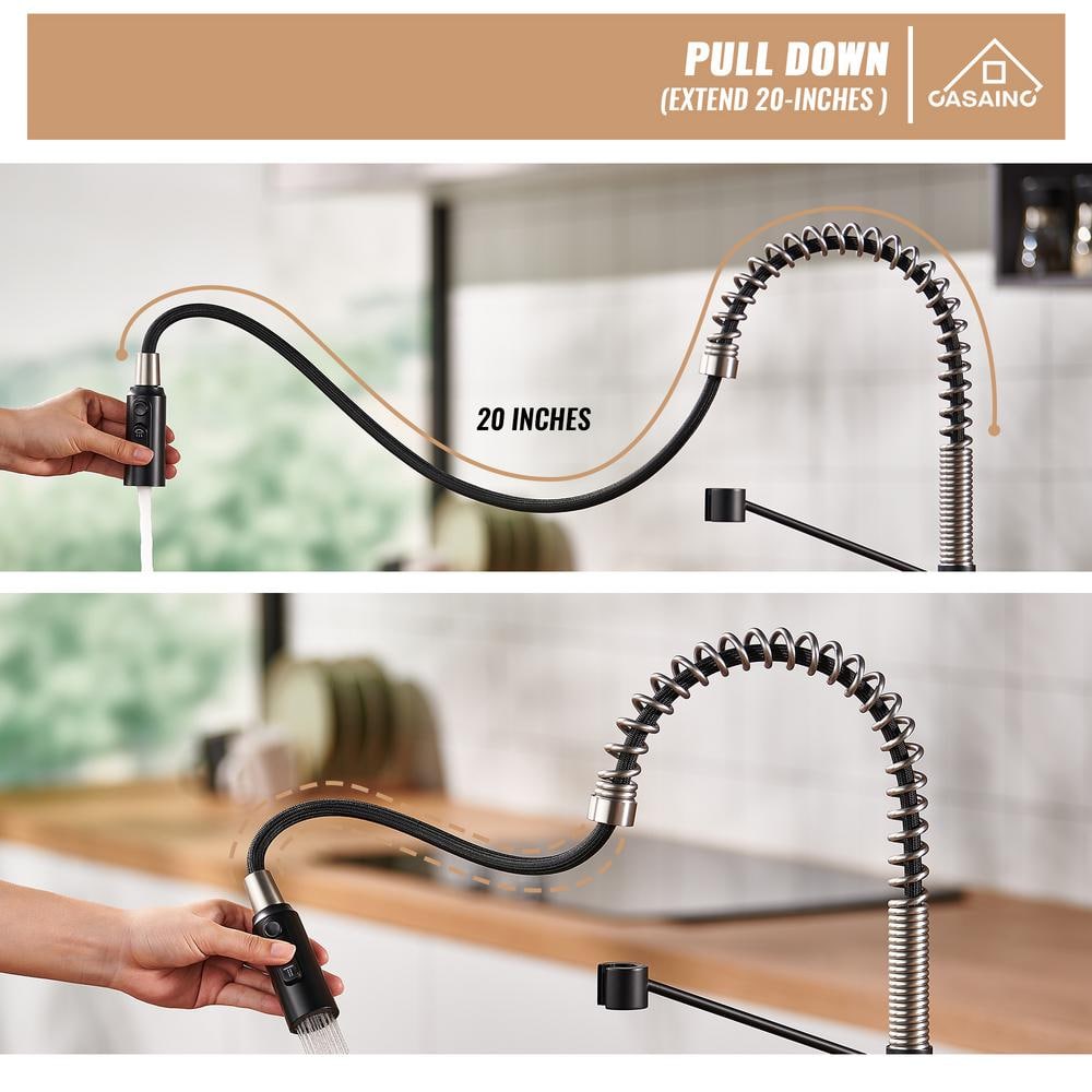 Matte Black and Brushed Nickel Pull Down Kitchen Faucet