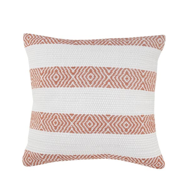 Unbranded Casual Apricot Orange / White Geometric Striped Soft Polyester Fill 20 in. x 20 in. Indoor Throw Pillow