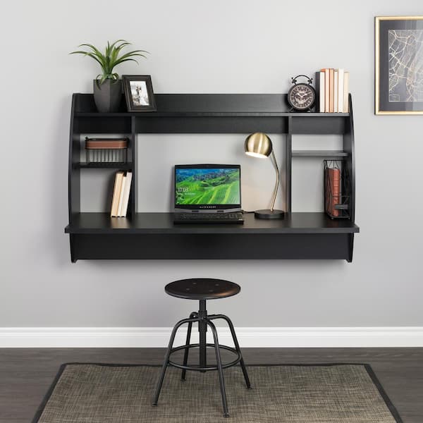 Prepac 58 25 In Double Wide Black Floating Desk Behw 0203 1 The Home Depot