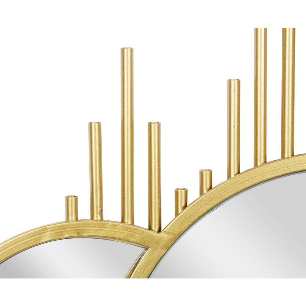 Elegant Sunburst Gold Wall Mirror with Triple Circle Fusion Design, 27" x 39"