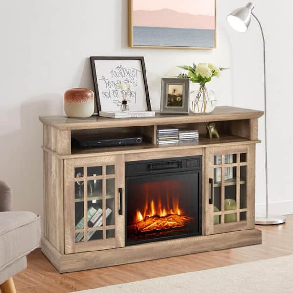 48 in. Freestanding Electric Fireplace TV Stand with 18 in. Fireplace Insert Fits TVs up to 55 in. Brown