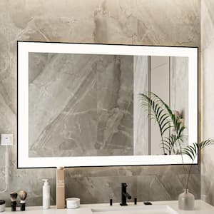 48 in. W x 32 in. H Sliver Vanity Mirror Modern Framed Rectangular Smart Anti-Fog LED Light Wall Bathroom With 3-Color