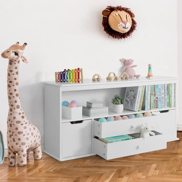 White Wood Kids Storage Cabinet with 4 Drawers